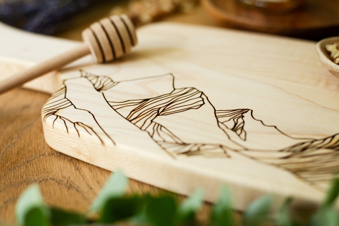 Charcuterie Wood Cutting Board Mountain Cutting Board Cheese Etsy