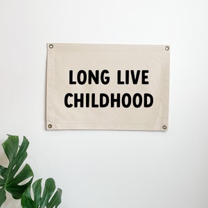 Bandera de lona "Viva la Infancia", pancarta de lona para decoración de aulas, decoración bohemia para guarderías, letrero para aulas de educación en casa, arte neutro para salas de juegos infantiles
