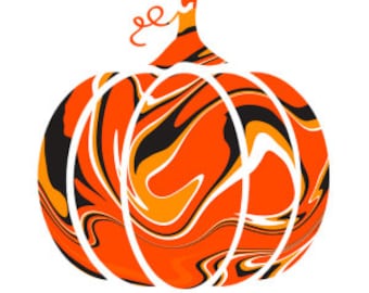 パンプキン ハロウィン 渦巻き 秋 SVG、オレンジ、黒、白、流体アート、透明、グラフィック、ジャック・オー・ランタン、印刷デザイン、PNG ファイル