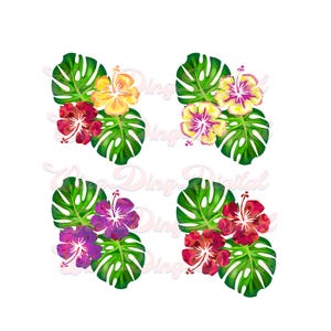 Hibiscus Monstera SVG BUNDLE, Tropical Flower Leaf PNG, Hawaii Luau Clipart, Island Tiki Graphic, Summer Beach, Cricut Sublimation Design