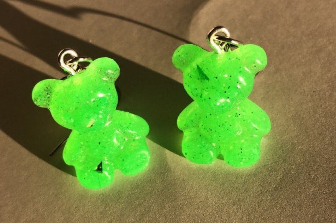 Neon hair clips Gummy bear earrings Resin Gummy Bears | Etsy
