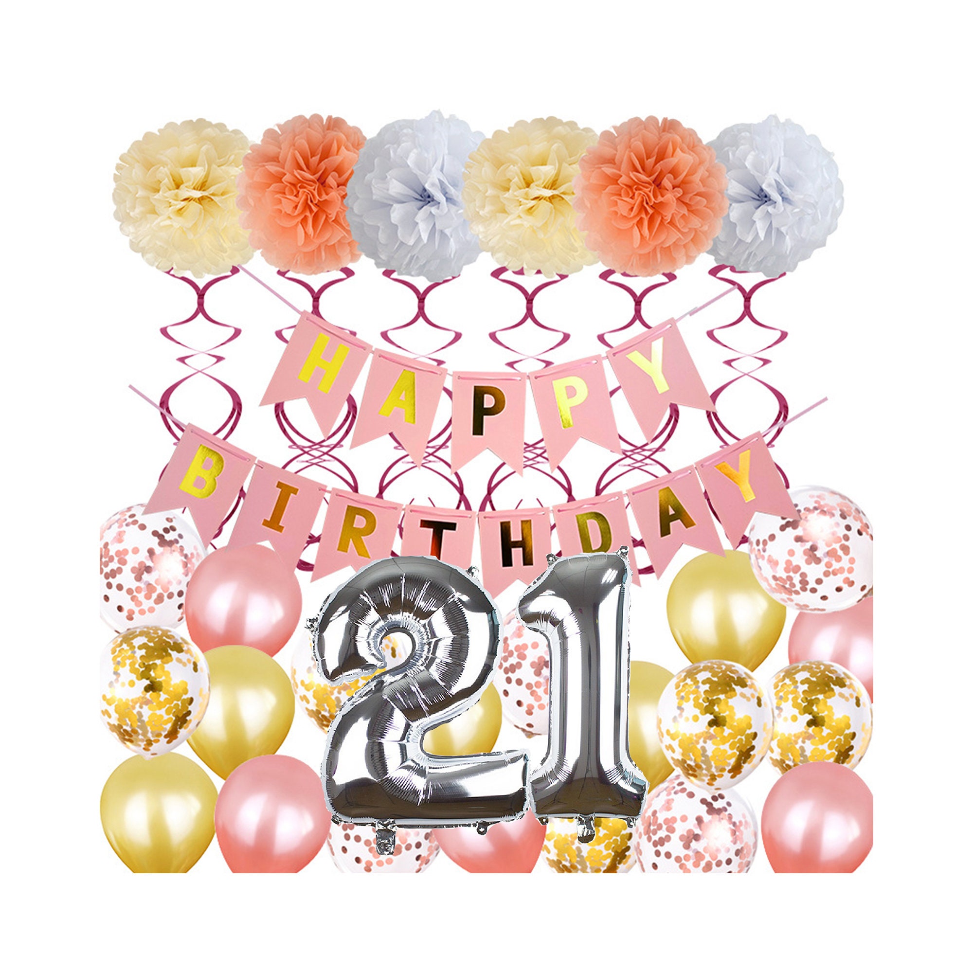 21st Birthday Decorations Happy Birthday Banner Party Etsy