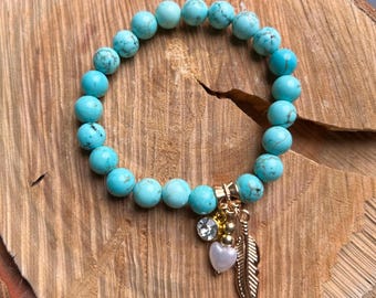 Turquoise charm bracelet ~ beaded beads ~ angel wings ~ crystal bracelet ~ gift idea ~ healing bracelet