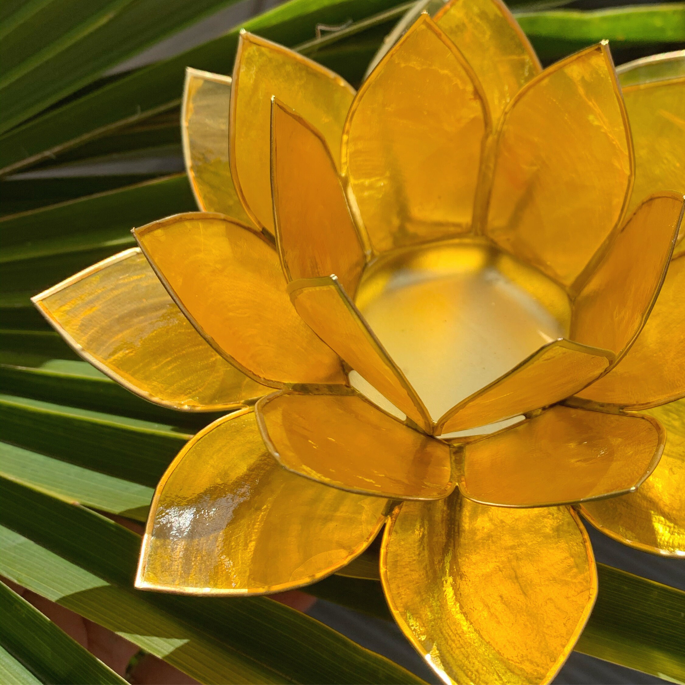 Yellow lotus flower tea light holder solar plexus Etsy