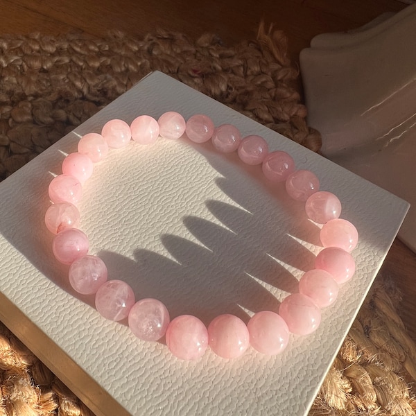 Bracelet quartz rose de haute qualité ~ Bracelet de perles ~ Idée cadeau ~ Bracelet de pierres précieuses ~ Quartz rose