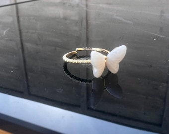 White Butterfly Adjustable Ring ~ Ring ~ Gift Idea