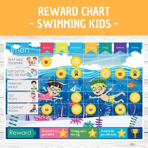 Children Swimming Reward Chart for kids - Digital and text editable