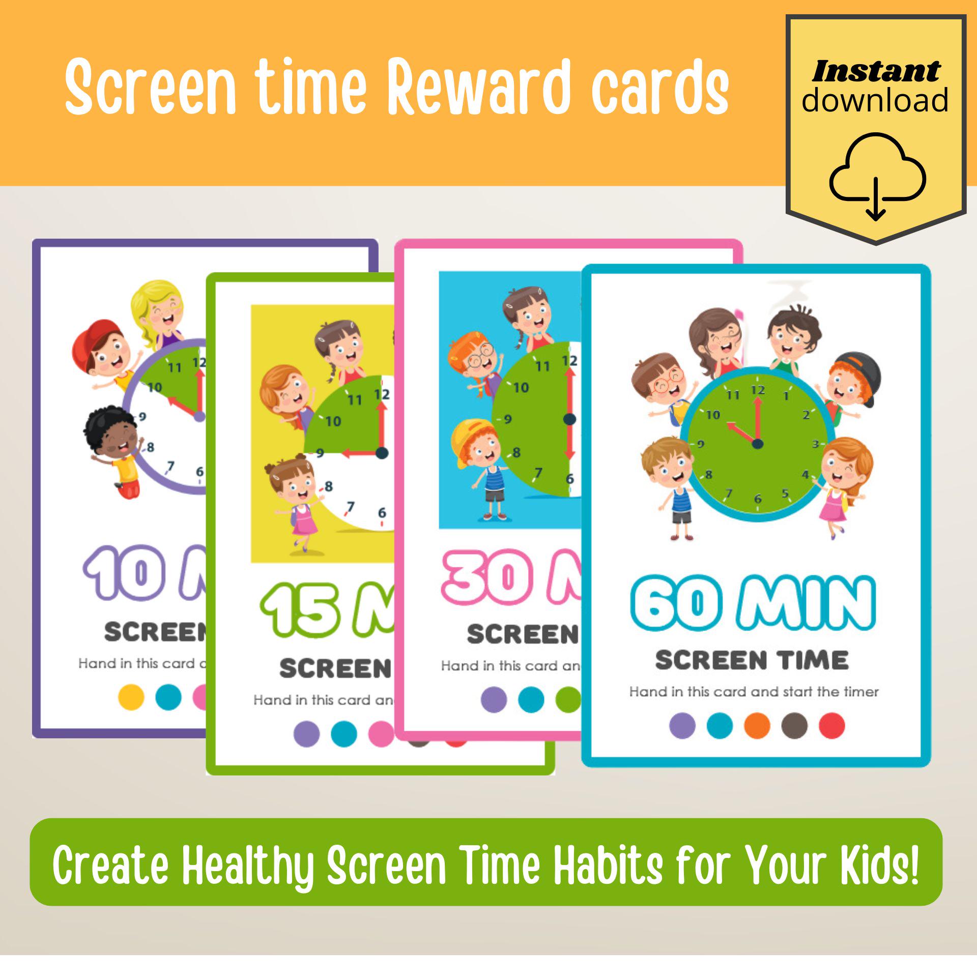 Screen Time Reward Cards - Printable Kids Reward System for Limiting ...
