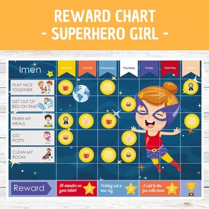 スーパーヒーロー（女の子）子供向け報酬表 - デジタルおよびテキスト編集可能