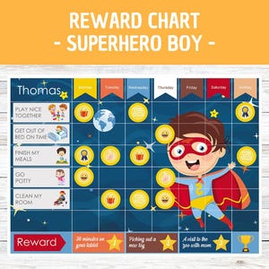 Superhero (boy) Reward Chart for kids - Digital and text editable