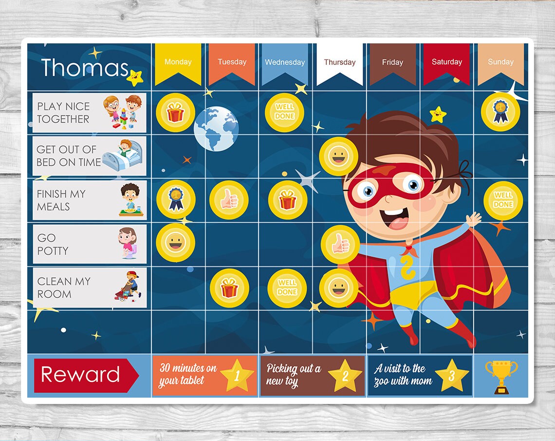 Superhero boy Reward Chart for Kids Digital and Text - Etsy