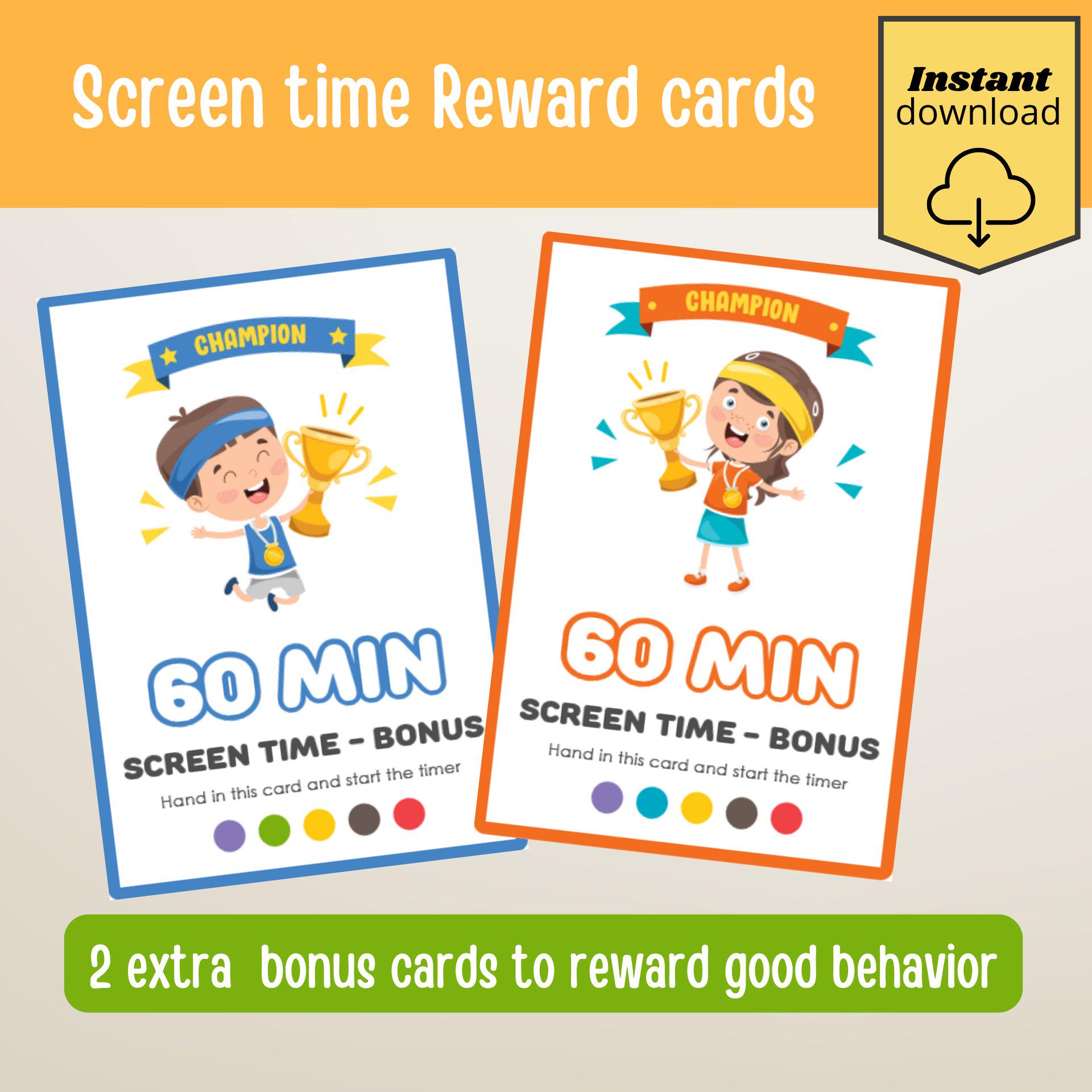 Screen Time Reward Cards - Printable Kids Reward System for Limiting ...