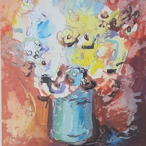 Pintura vintage original, pintura gouache, pintura expresionista, tamaño pequeño, artista ucraniano, Olexy Mishchenko, pintura de flores, regalo