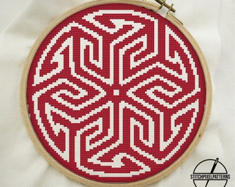 Motif Cross Stitch Pattern Modern Mandala - Mandala Cross Stitch Pattern Pdf - Red Cross Stitch Design - Beginner Friendly