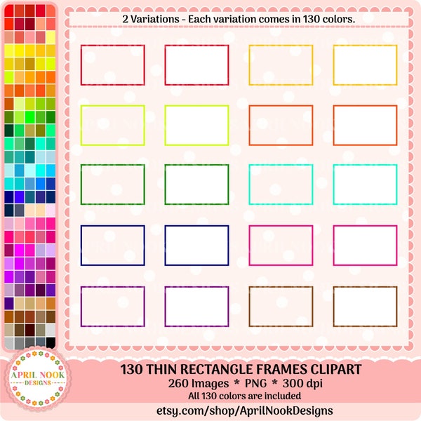 130 Thin Rectangle Frames Clipart- Bright Rectangle Border Frame- Wedding Frame- Photo Frame png- Invitation Clipart- Digital Planner Frames