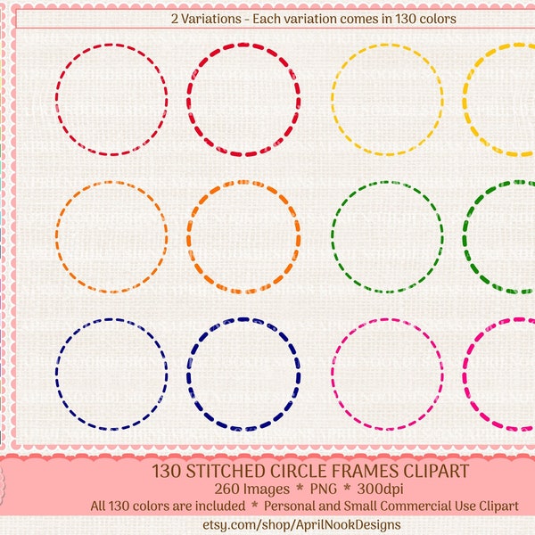 130 Stitched Circle Frames Clipart-Rainbow Circle Sticker png-EC Planner Clipart-Colorful Circle frames Clipart-Circle Border-Digital Circle