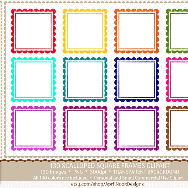 130 Scalloped Square Frames Clipart-Digital Square Frames Clipart-ECLP & GOODNOTES Planner Square box Clipart-Rainbow Scalloped Frames png