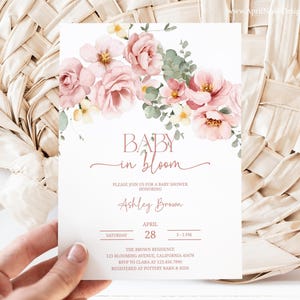 Blush Pink Floral Baby Shower Invitation: Editable Baby in Bloom (Digital Download)
