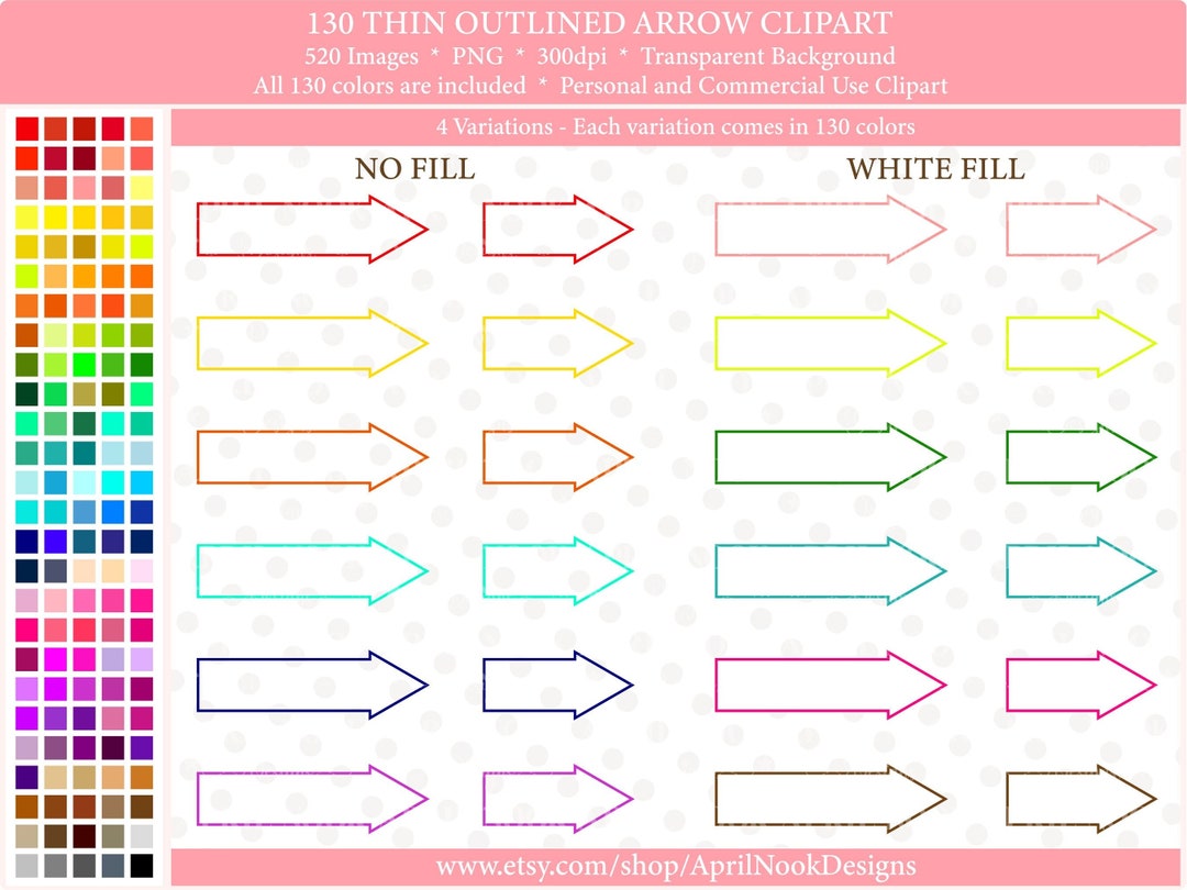 130 Thin Outlined Arrow Clipart-eclp Happy Planner Functional Printable ...