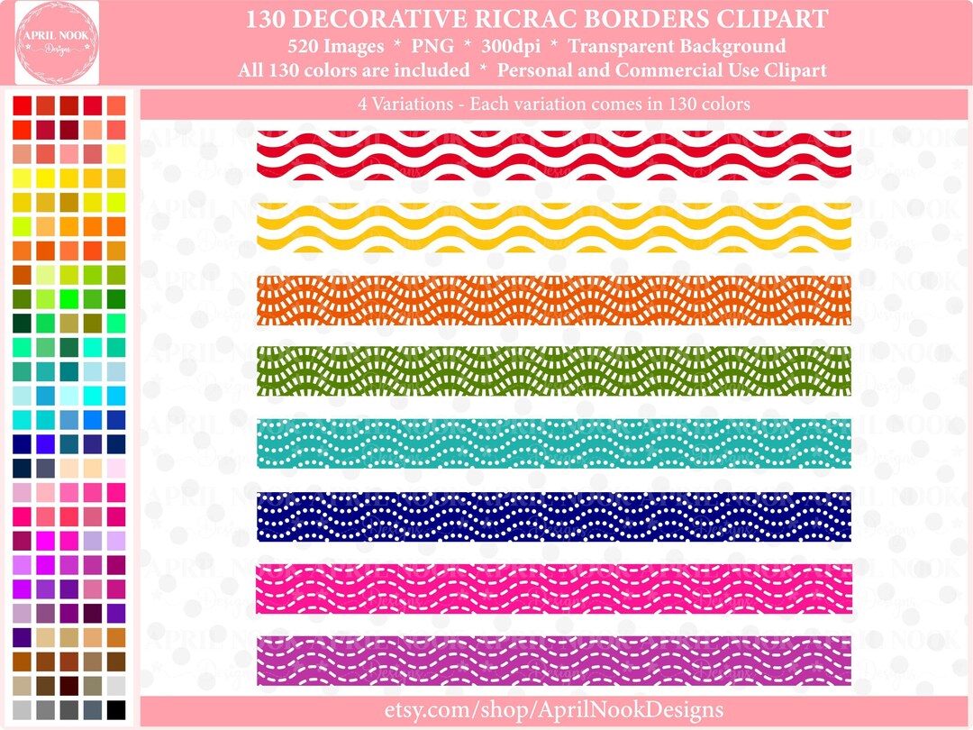 130 Decorative Ric Rac Borders Clipart-printable Rainbow Zigzag Borders ...