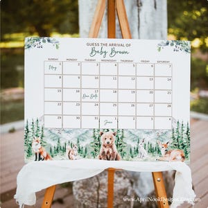 Woodland Baby Shower Due Date Calendar: Adventure Theme (Digital Download)