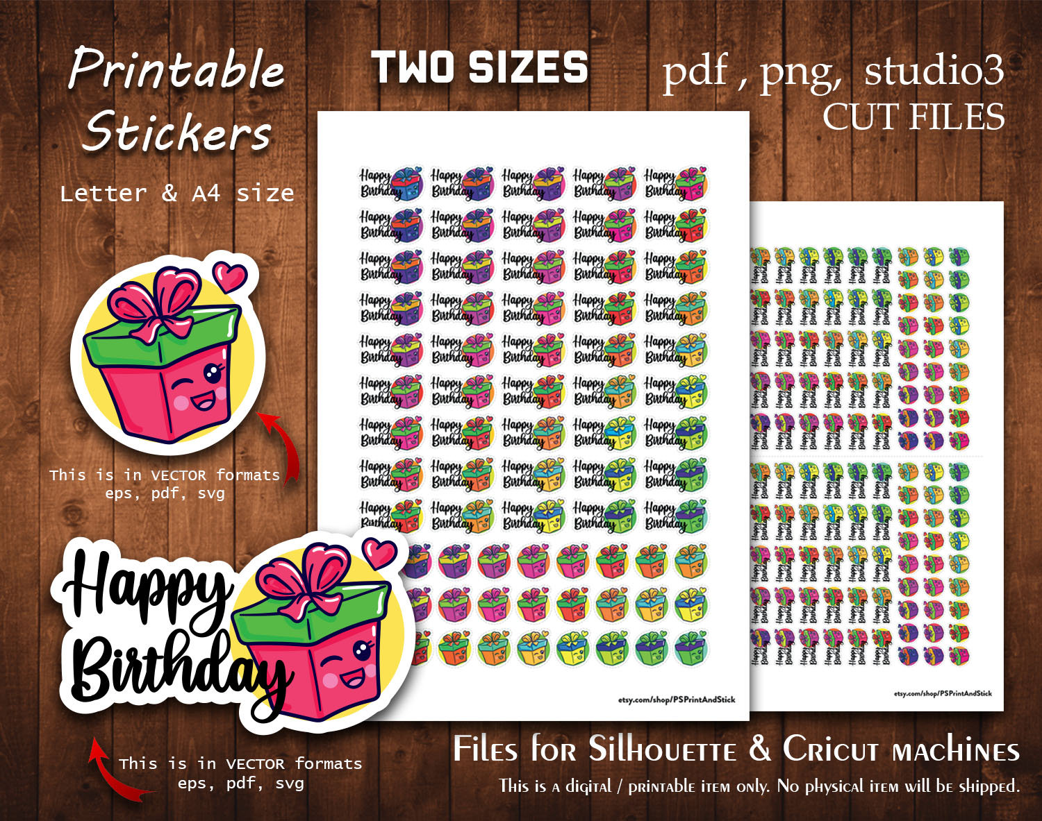 Happy Birthday Kawaii Printable Vector Downloads Stickers Collection ...
