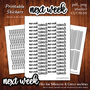Planner Next Week - Printable Stickers Collection Planner Cut A4 Letter Stickers Planning Scrapbook Print Cut File Silhouette Cameo Cricut