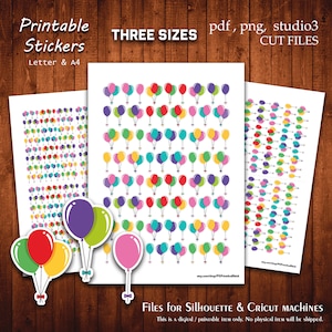 Balões coloridos para impressão Downloads Adesivos Coleção Planejador Corte A4 Carta Adesivo Planejamento Imprimir Arquivo Silhueta Cameo Cricut Arquivos