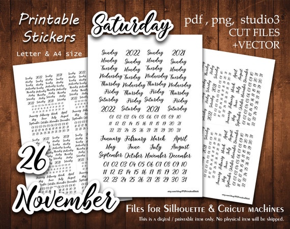 Planner Date &amp; Day 2 Printable Stickers Collection Planner Cut | Etsy