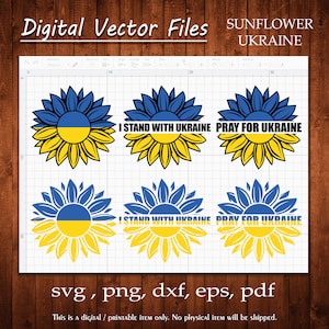 Sonnenblumen-Ukraine-Svg-Bundle-Ständer mit Ukraine-Beten für die Ukraine-Karte-Flagge-Vektorschnitt-Aufkleber-Geschenkdatei-Clipart-Png-Dxf-Eps-Pdf-Cameo-Cricut
