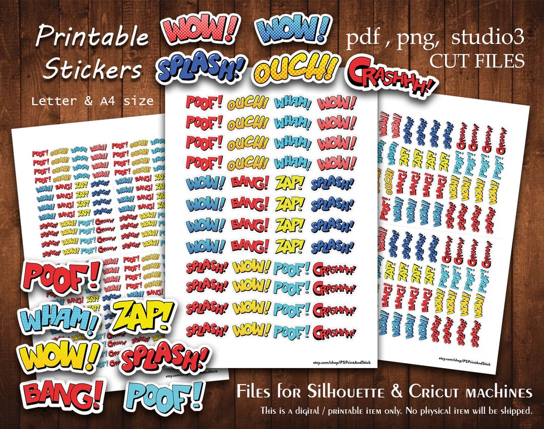 Comic Bubbles Printable Stickers Collection Planner Cut A4 Letter ...