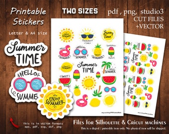 Summer Time Svg Printable Stickers Holiday Bundle Digital Happy Planner Cut Stick Planning Sunshine Print Silhouette Cameo Cricut Files Art