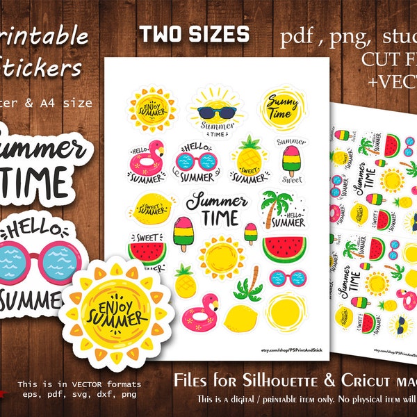 Summer Time Svg Printable Stickers Holiday Bundle Digital Happy Planner Cut Stick Planning Sunshine Print Silhouette Cameo Cricut Files Art