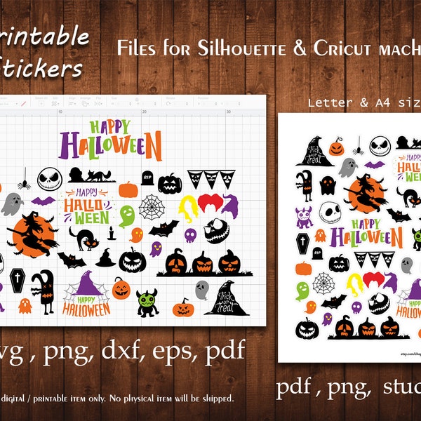 Happy Halloween Svg Bundle Printable Sticker Pumpkin Planner Cut Witch Stickers Planning Scrapbook Print File Silhouette Cameo Cricut Files