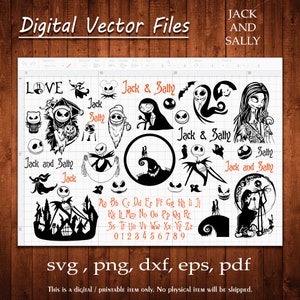 Sticker Silhouette Jack Sally Bundle Halloween vecteur cauchemar coupe sticker Noël impression cadeau hiver police Skellington camée fichier Cricut