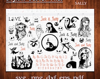 Jack Sally Svg Bundle Silhouette Sticker Halloween Vector Nightmare Cut Decal Christmas Print Gift Winter Skellington Font Cameo Cricut File