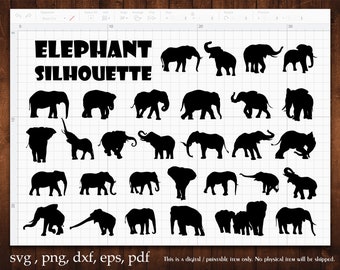 Elephant Silhouette Svg Bundle Elephants Animal Sticker Safari Baby Elephant Vector Cut Decal Gift File Clipart Png Dxf Eps Pdf Cameo Cricut