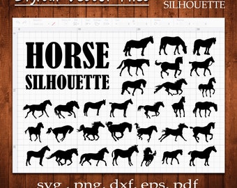 Horse Silhouette Svg Bundle Horses Animal Stickers Running Galluping Horse Vector Cut Decal Gift Files Clipart Png Dxf Eps Pdf Cameo Cricut