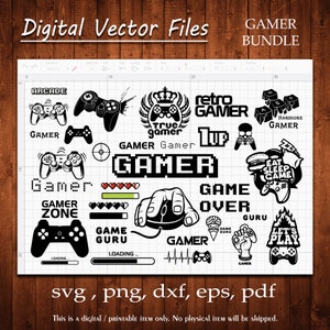 Gamer Bundle Svg Silueta Pegatinas Juegos Retro Vector Cut Calcomanía Controlador Imprimir Archivo Regalo Arcade1up Silueta Cargando Cameo Cricut Archivos