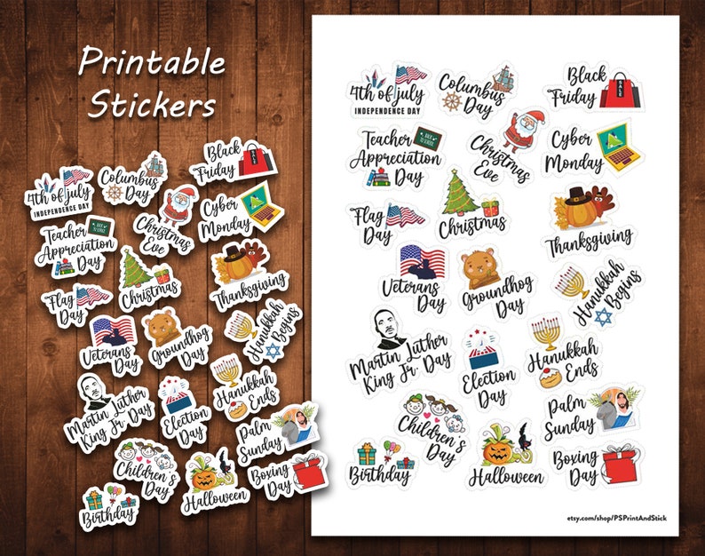 Yearly USA Holidays Sticker - Printable Stickers Collection Planner Cut ...