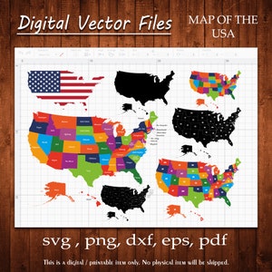 USA Map svg America Map Bundle Silhouette United States Map Vector Cut Decal US Map Gift States Files Clipart Png Dxf Eps Pdf Cameo Cricut