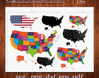Mapa de EE.UU. svg América Mapa Paquete Silueta Estados Unidos Mapa Vector Corte Calcomanía EE.UU. Mapa Regalo Estados Archivos Clipart Png Dxf Eps Pdf Cameo Cricut