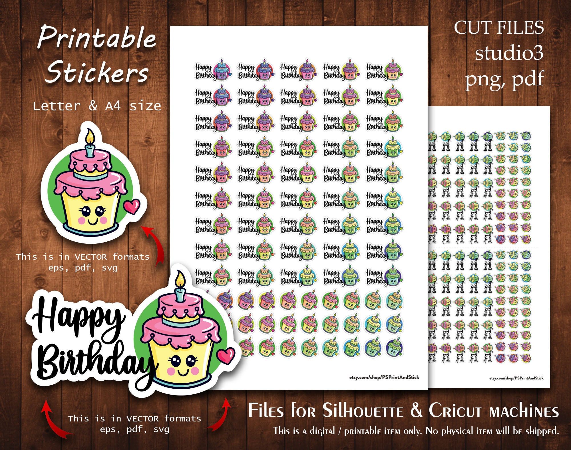 Happy Birthday Kawaii 2 Printable Vector Downloads Stickers Collection ...