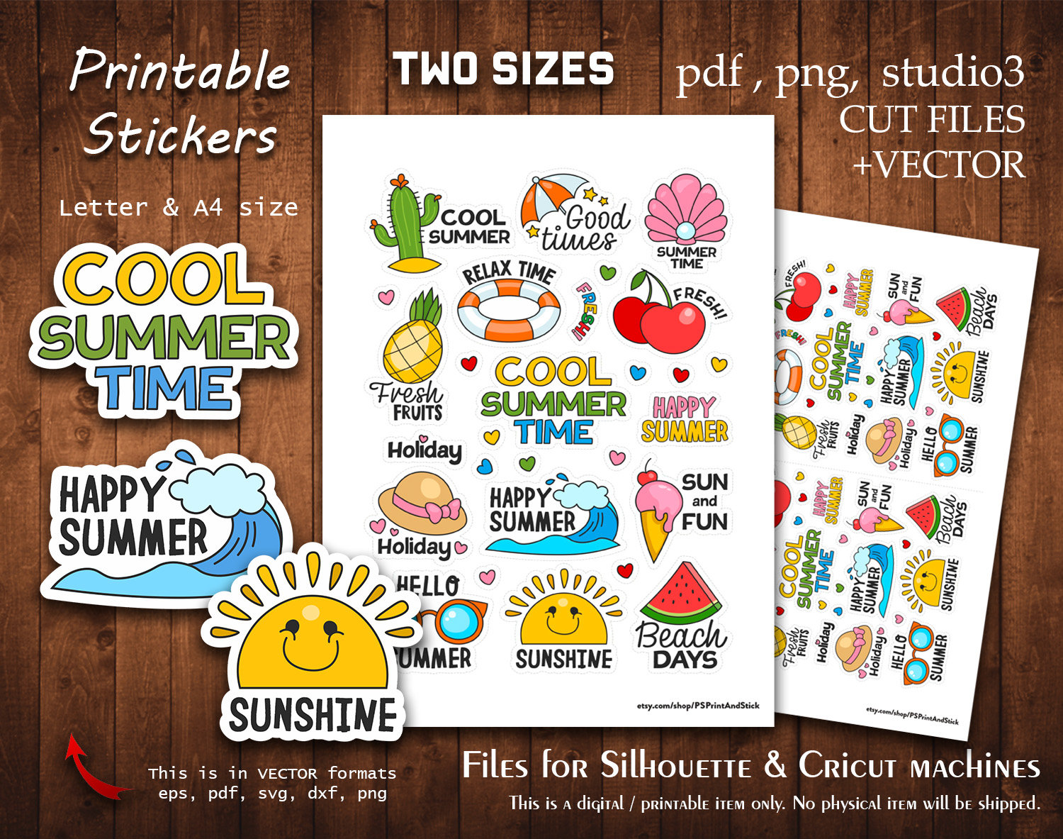 Cool Summer Svg Printable Stickers Holiday Bundle Digital Happy Planner ...