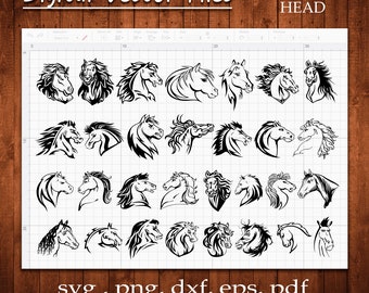 Pferdekopf Bundle Entwurf Pferde Silhouette SVG Tier Aufkleber Hengst Vektor Abziehbild Geschenkdateien Colt Clipart Png Dxf Eps Pdf Cameo Cricut