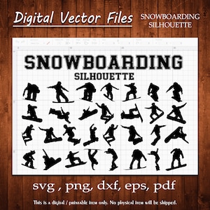 Snowboarding Silhouette SVG Bundle Wintersport Aufkleber Snowboarder Vektor Cut Aufkleber Sport Geschenkdateien Clipart Png Dxf Eps Pdf Cameo Cricut