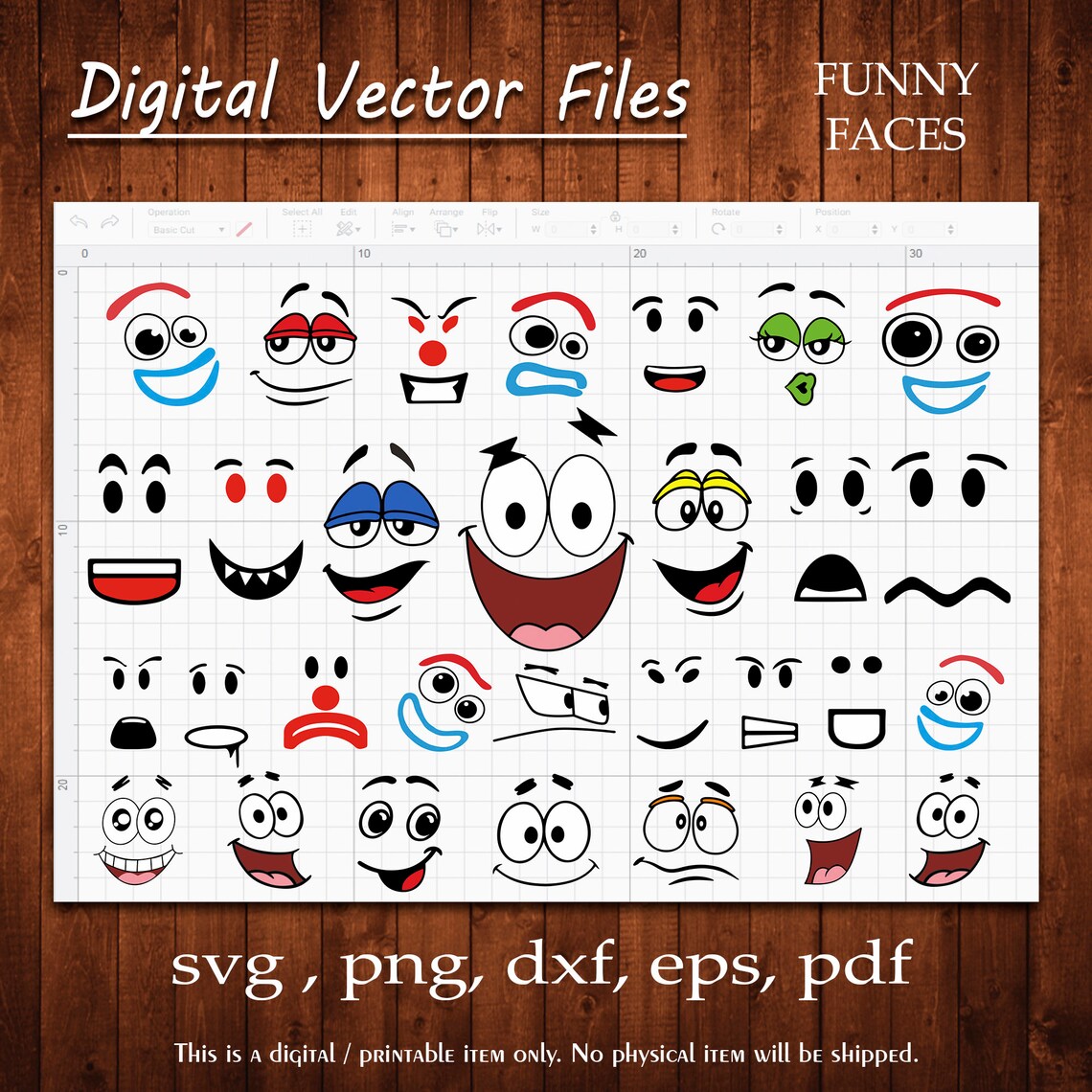 Funny Faces Svg Eyes Silhouette Emotion Bundle Sticker Vector Emoji Cut ...