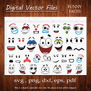 Funny Faces Svg Eyes Silhouette Emotion Bundle Sticker Vector Emoji Cut Decal Cartoon Design Print Gift Feeling Cameo Expression Cricut File