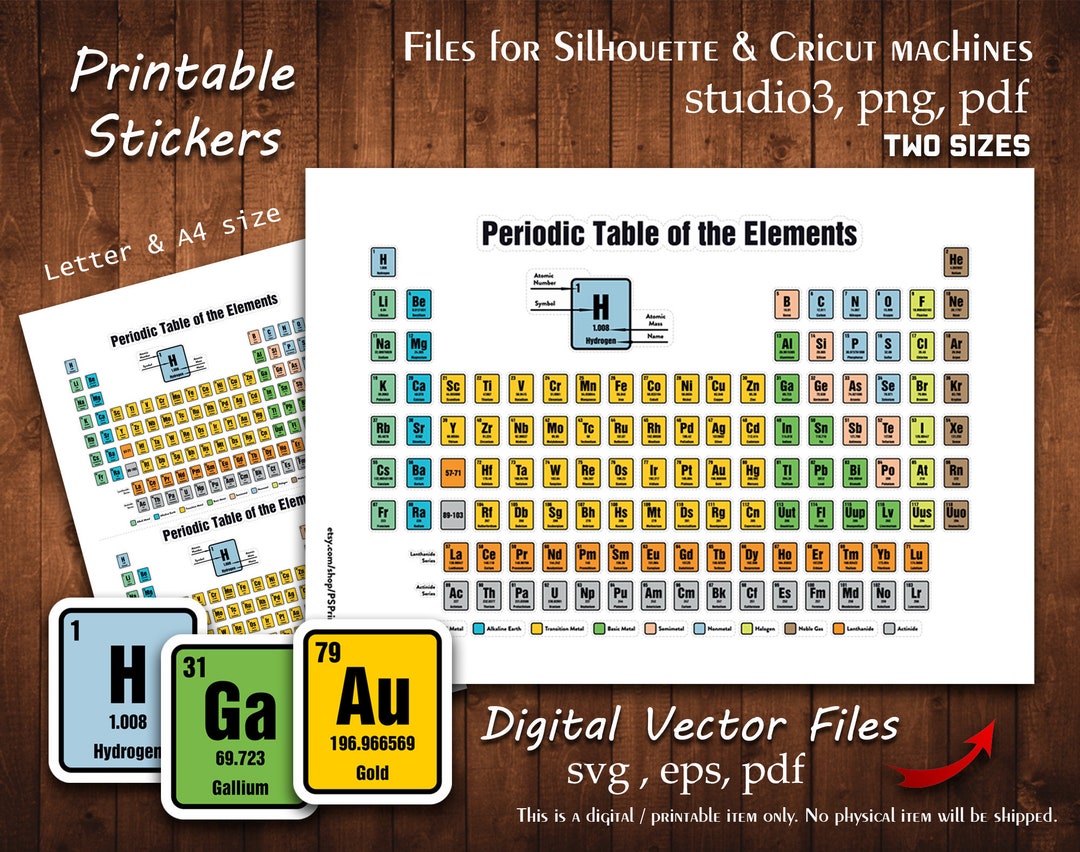 Periodic Table Printable Downloads Stickers Collection Planner Cut A4 ...