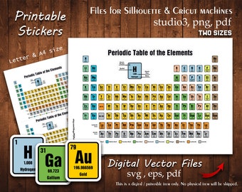 Periodic Table Printable Downloads Stickers Collection Planner Cut A4 Letter Sticker Vector Svg Eps Print File Silhouette Cameo Cricut Files